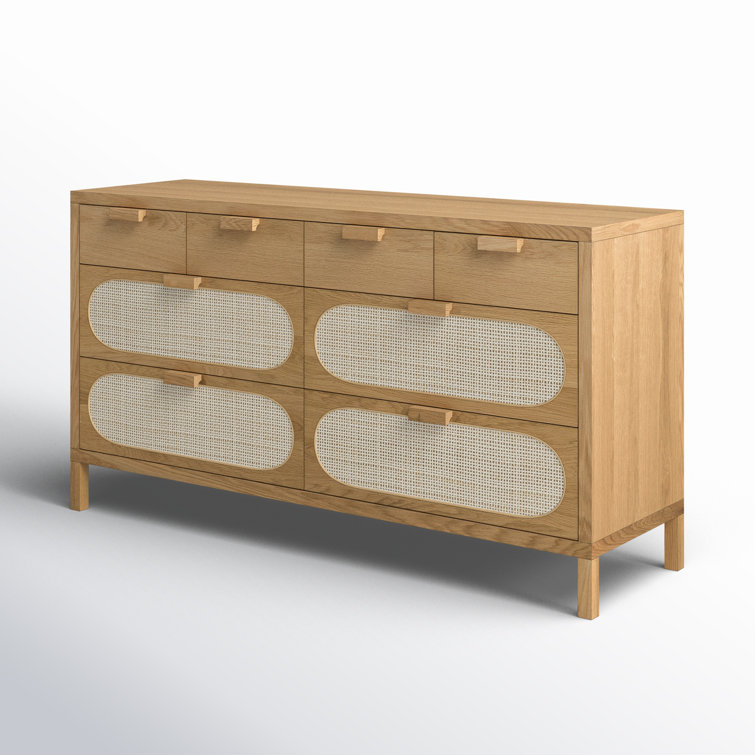 Alder Short Silhouette 8-Drawer Oak and Cane Dresser