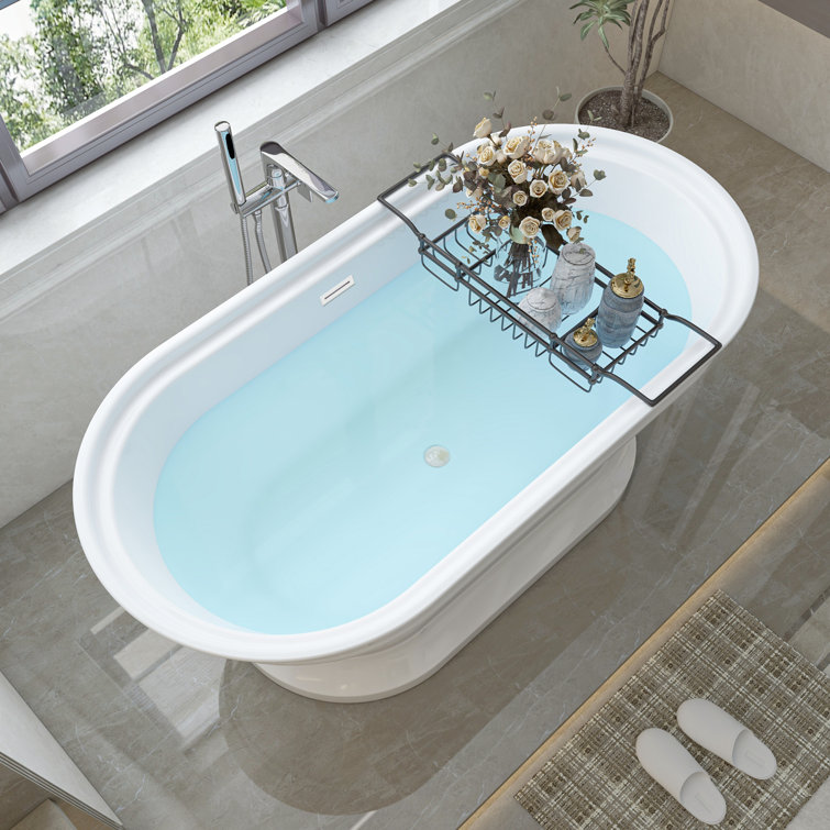 59" White Freestanding Acrylic Soaking Bathtub