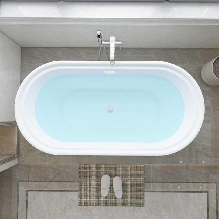 59" White Freestanding Acrylic Soaking Bathtub