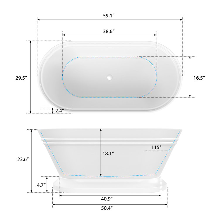 59" White Freestanding Acrylic Soaking Bathtub