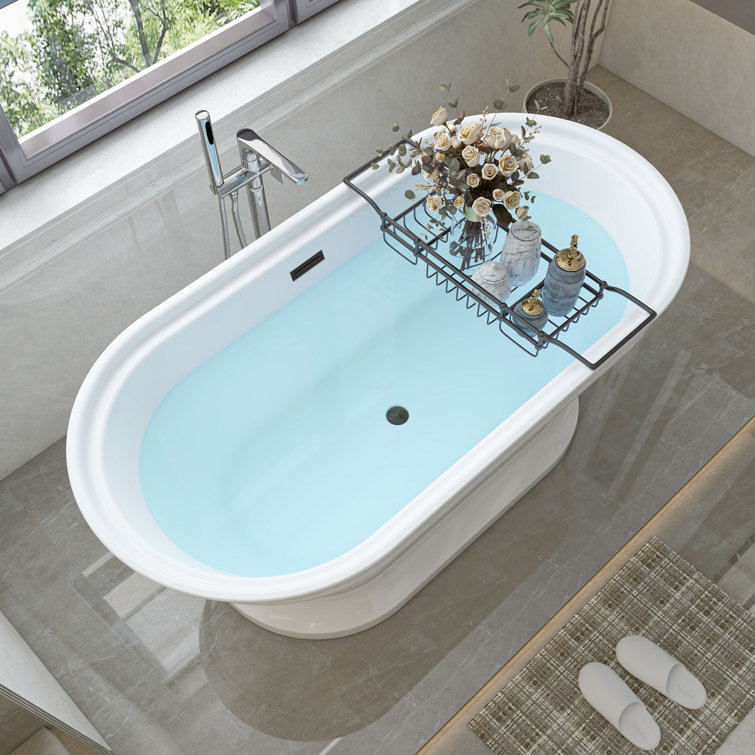 59" White Freestanding Acrylic Soaking Bathtub