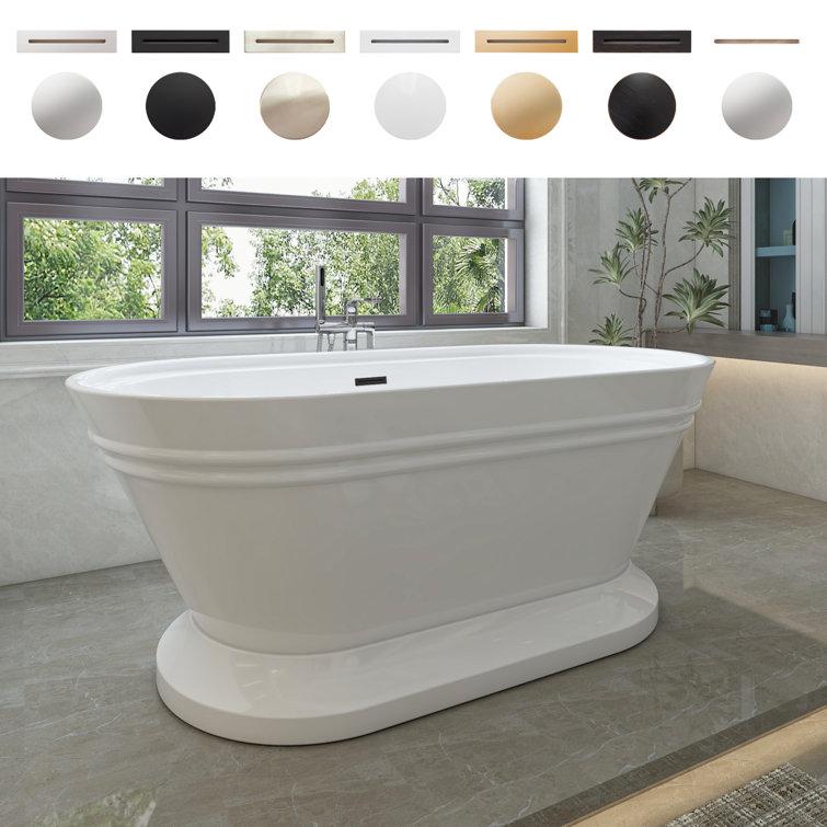 59" White Freestanding Acrylic Soaking Bathtub