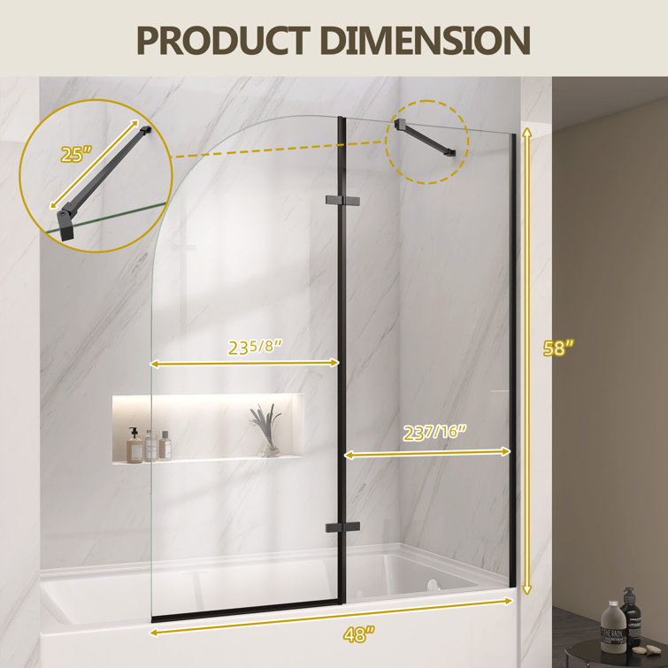 48'' W x 58'' H Clear Tempered Glass Frameless Bathtub Door