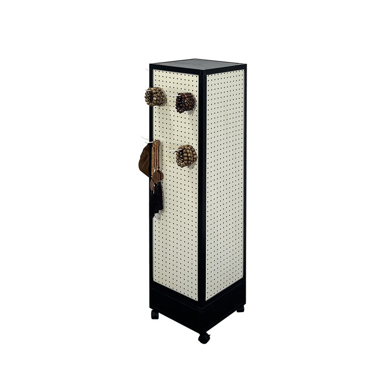 Black Four-Sided Rotating Pegboard Display Stand with MDF Panels