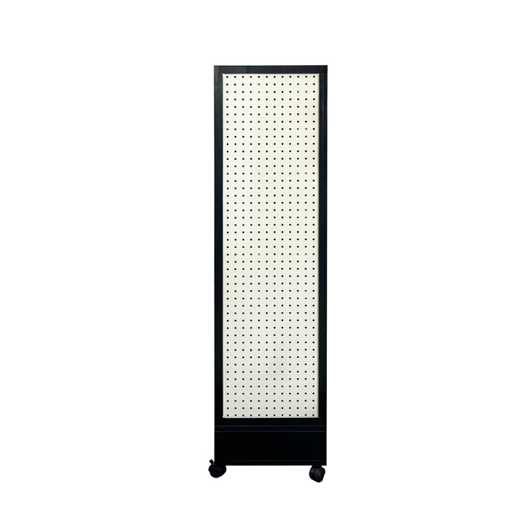 Black Four-Sided Rotating Pegboard Display Stand with MDF Panels