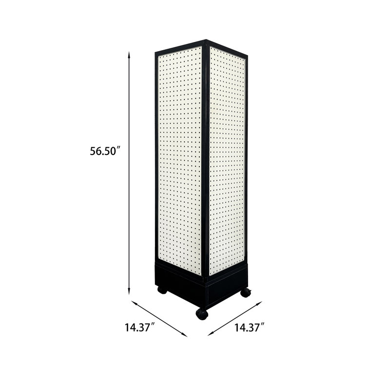 Black Four-Sided Rotating Pegboard Display Stand with MDF Panels