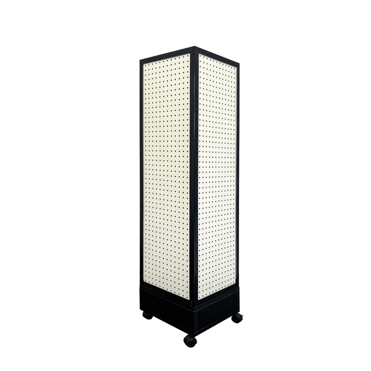 Black Four-Sided Rotating Pegboard Display Stand with MDF Panels