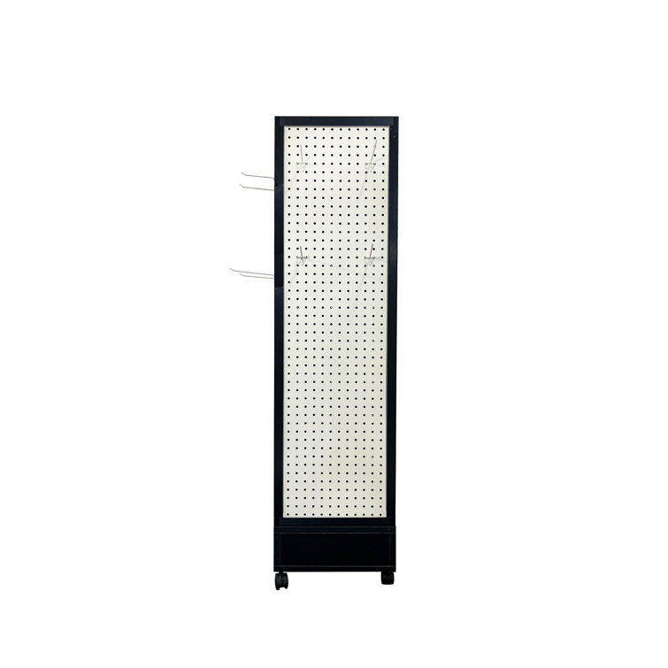 Black Four-Sided Rotating Pegboard Display Stand with MDF Panels