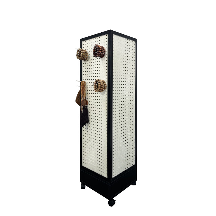 Black Four-Sided Rotating Pegboard Display Stand with MDF Panels