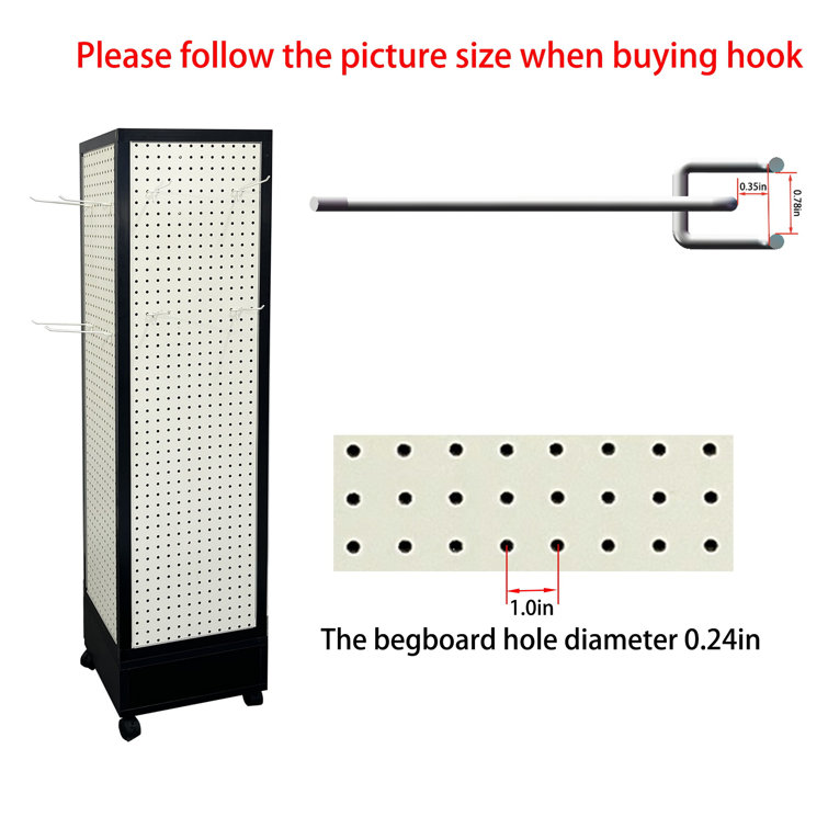 Black Four-Sided Rotating Pegboard Display Stand with MDF Panels