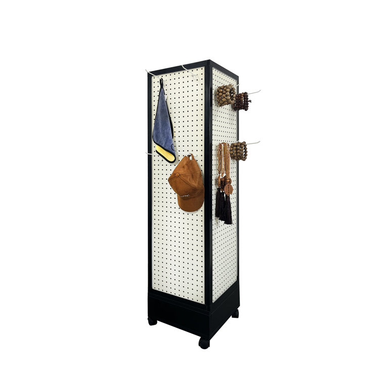 Black Four-Sided Rotating Pegboard Display Stand with MDF Panels