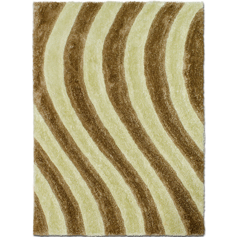 Champagne and Brown Abstract Shag Rug 5' x 7'