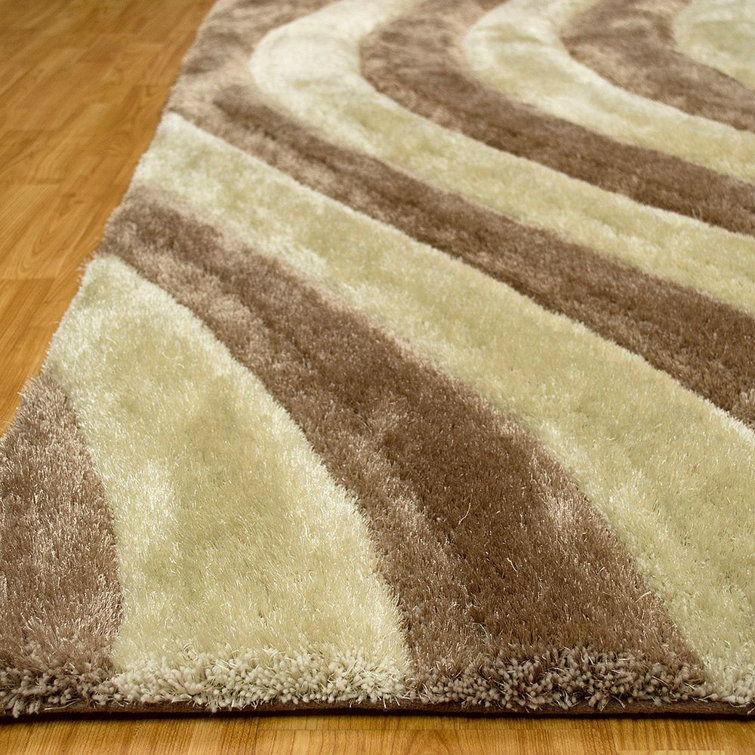 Champagne and Brown Abstract Shag Rug 5' x 7'