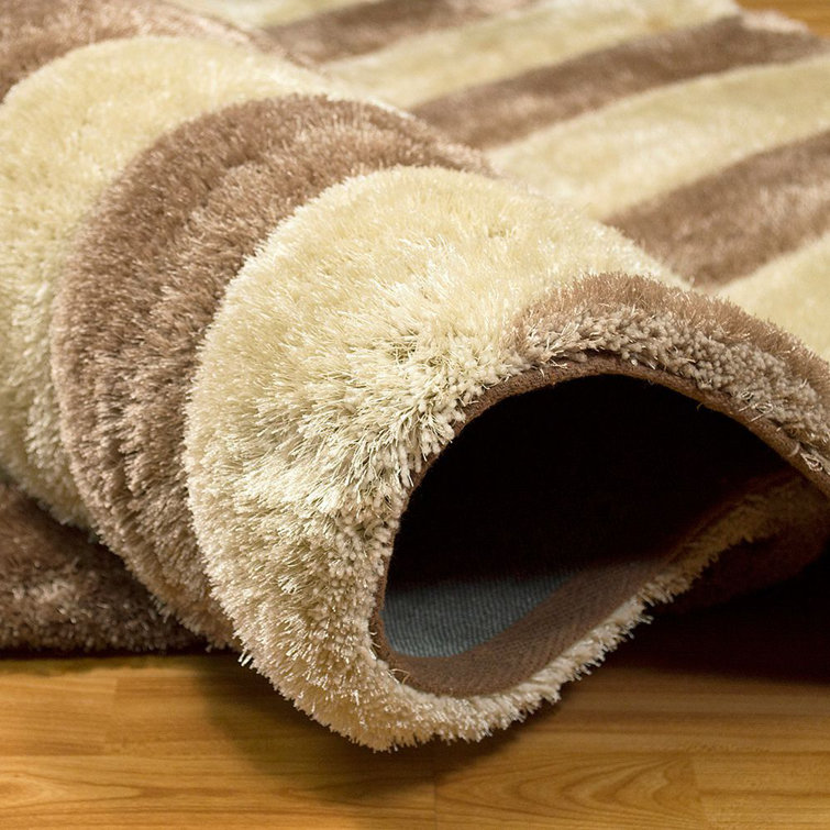 Champagne and Brown Abstract Shag Rug 5' x 7'