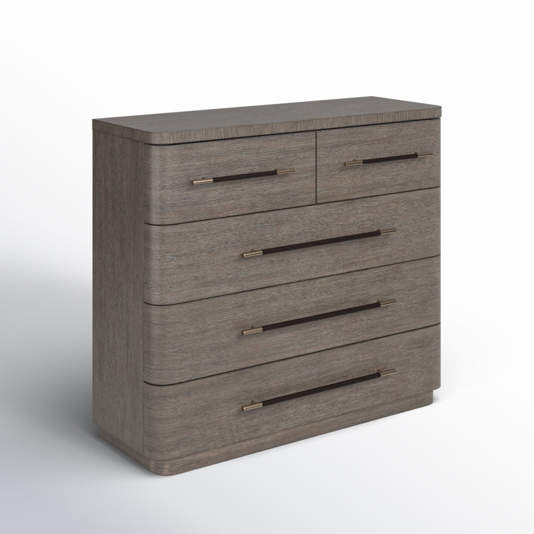 Mid-Century Modern Mink Oak Veneer 5-Drawer Dresser