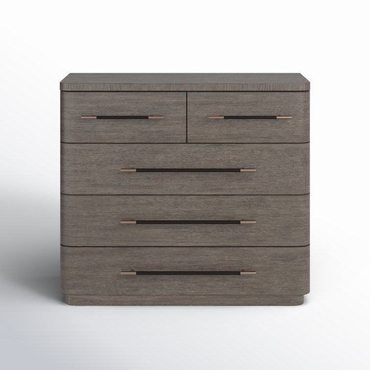 Mid-Century Modern Mink Oak Veneer 5-Drawer Dresser
