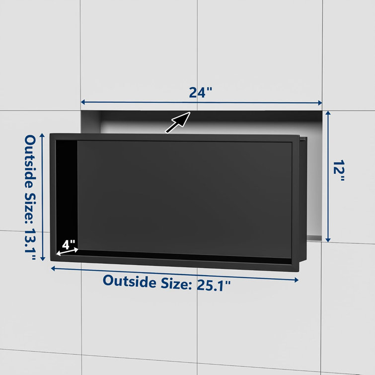Matte Black Stainless Steel Bathroom Wall Niche with LED Light