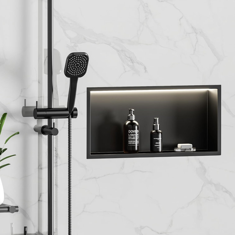Matte Black Stainless Steel Bathroom Wall Niche with LED Light