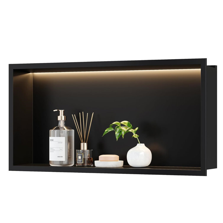 Matte Black Stainless Steel Bathroom Wall Niche with LED Light
