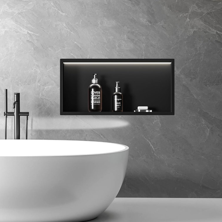 Matte Black Stainless Steel Bathroom Wall Niche with LED Light