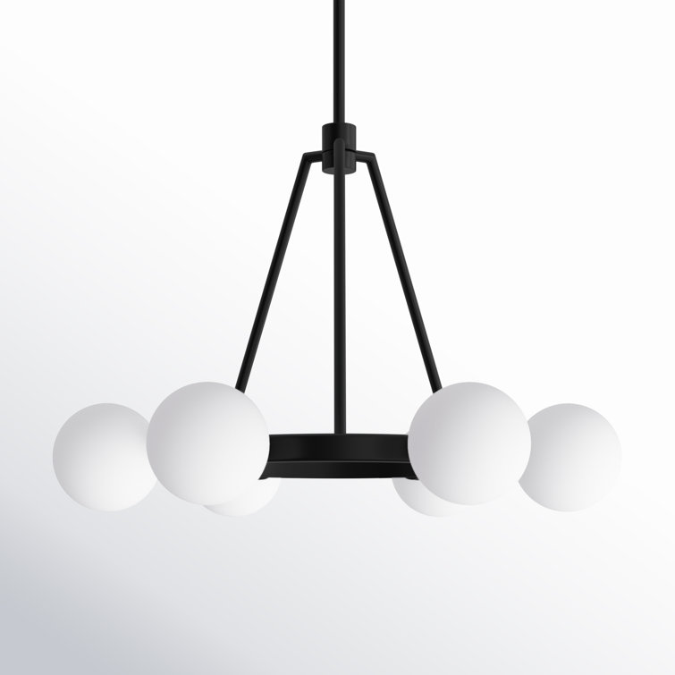 Midnight Black 6-Light Wagon Wheel Chandelier with Frosted Glass Shades