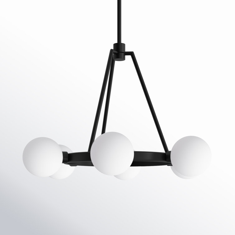 Midnight Black 6-Light Wagon Wheel Chandelier with Frosted Glass Shades