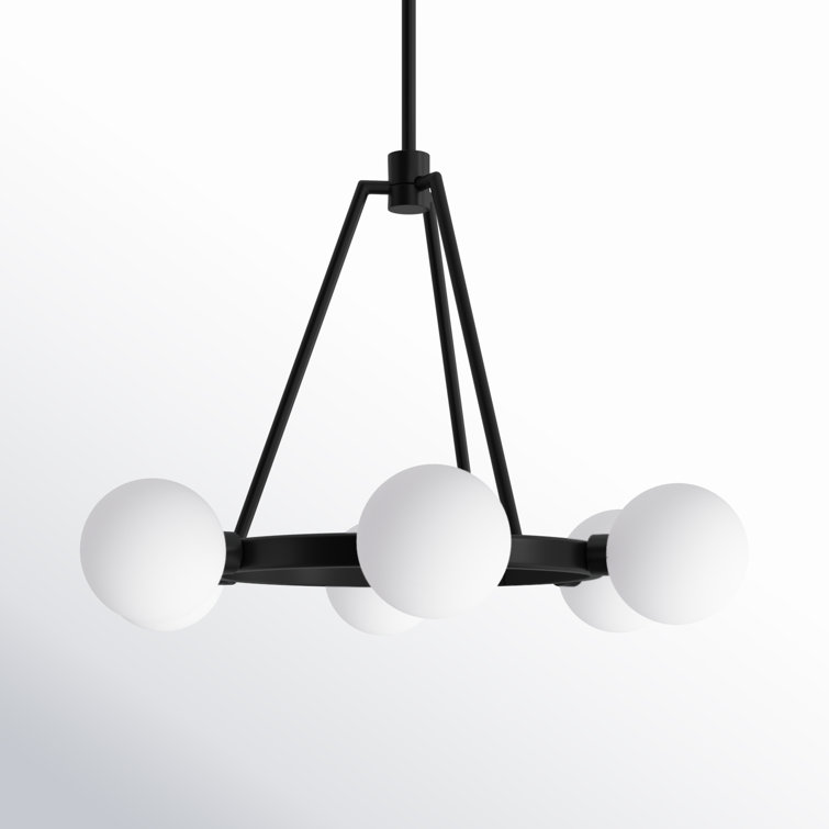 Midnight Black 6-Light Wagon Wheel Chandelier with Frosted Glass Shades