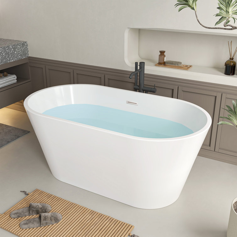 54'' White Freestanding Acrylic Soaking Bathtub