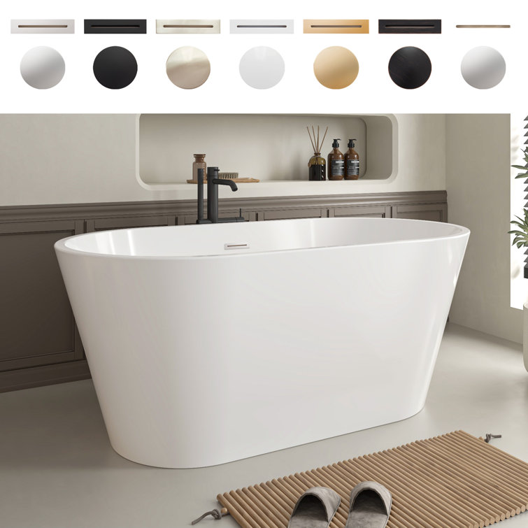 54'' White Freestanding Acrylic Soaking Bathtub