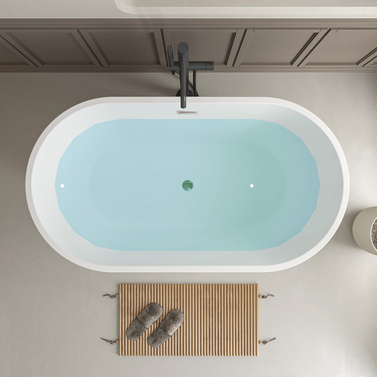 54'' White Freestanding Acrylic Soaking Bathtub