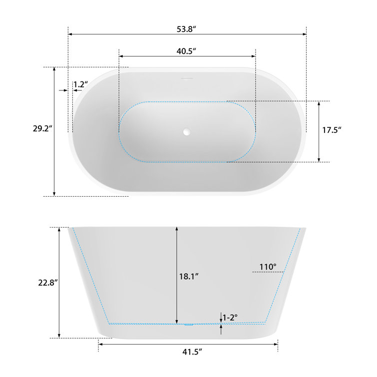 54'' White Freestanding Acrylic Soaking Bathtub