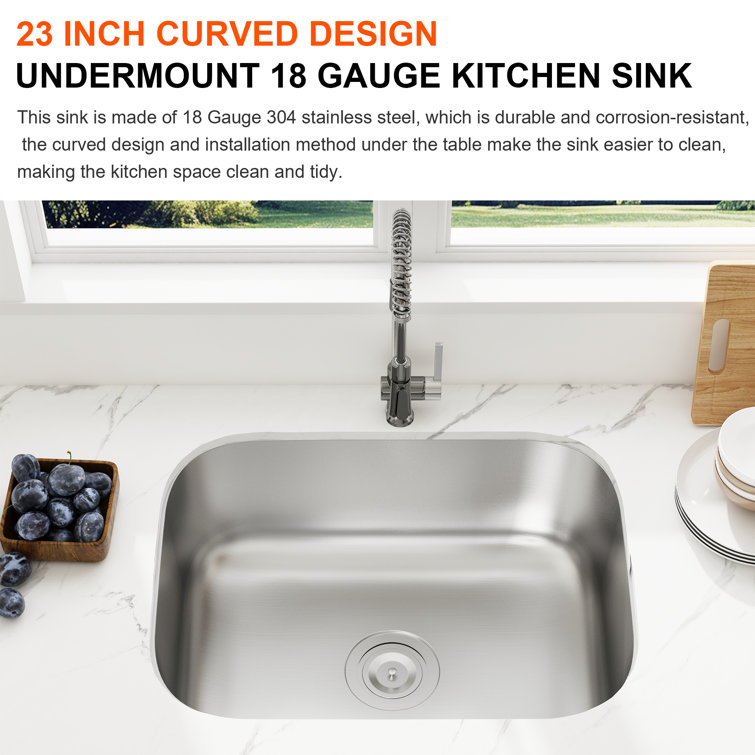 Blenzia 23 Inch Stainless Steel Single Bowl Undermount Kitchen Sink