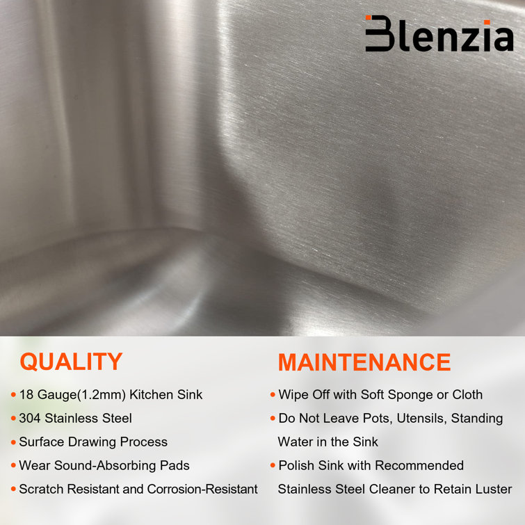 Blenzia 23 Inch Stainless Steel Single Bowl Undermount Kitchen Sink