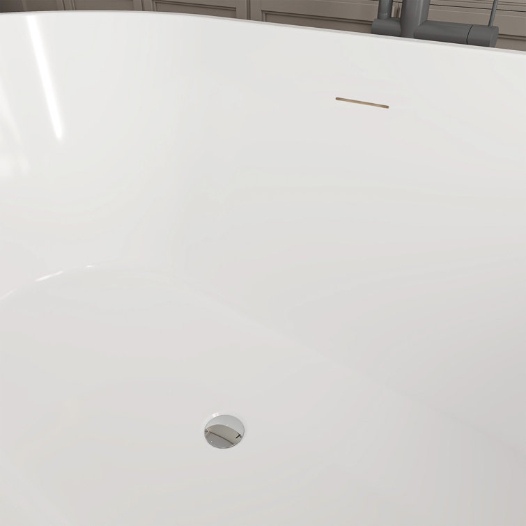 54'' White Acrylic Freestanding Soaking Bathtub with Integrated Overflow
