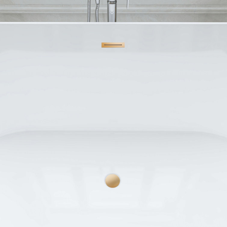 Iris 59" White and Gold Freestanding Acrylic Bathtub