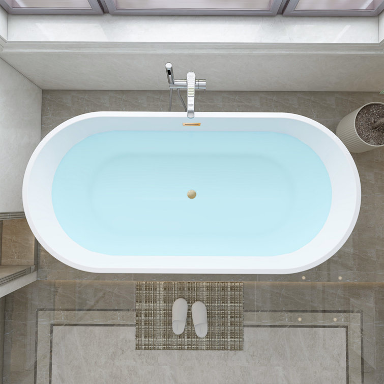 Iris 59" White and Gold Freestanding Acrylic Bathtub