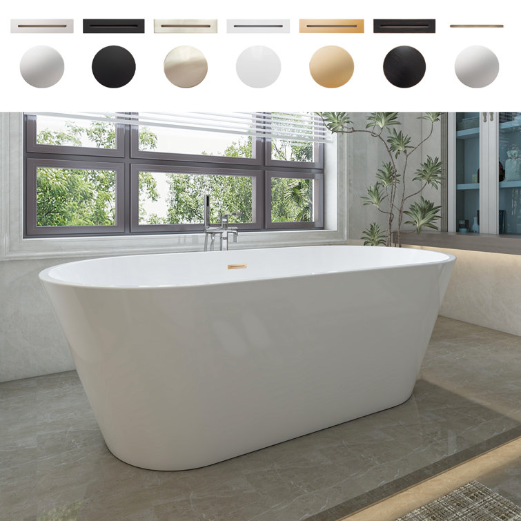 Iris 59" White and Gold Freestanding Acrylic Bathtub