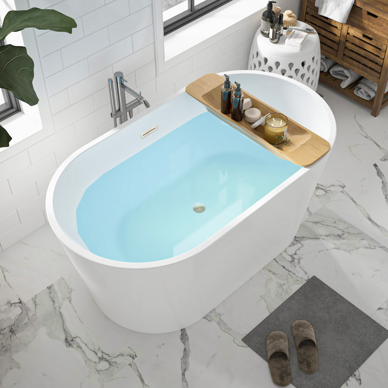 54" White Acrylic Freestanding Soaking Bathtub with Brushed Nickel