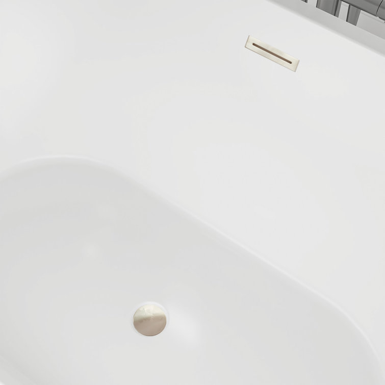 54" White Acrylic Freestanding Soaking Bathtub with Brushed Nickel