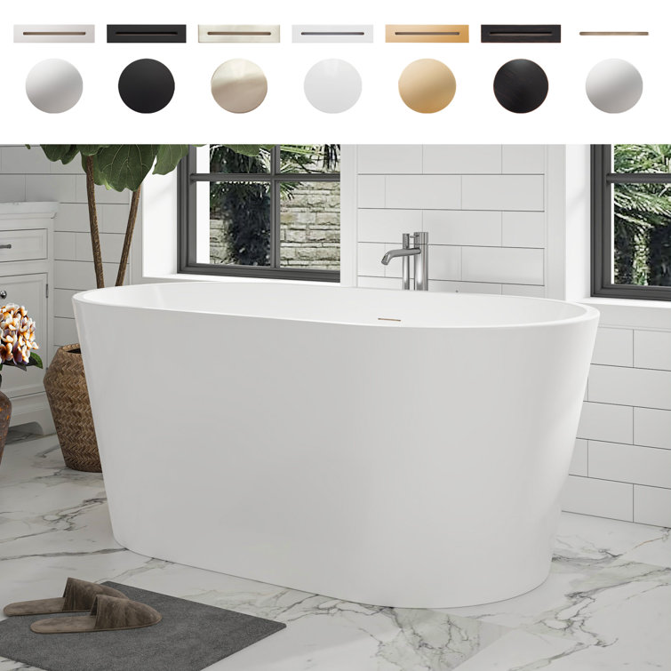 54" White Acrylic Freestanding Soaking Bathtub