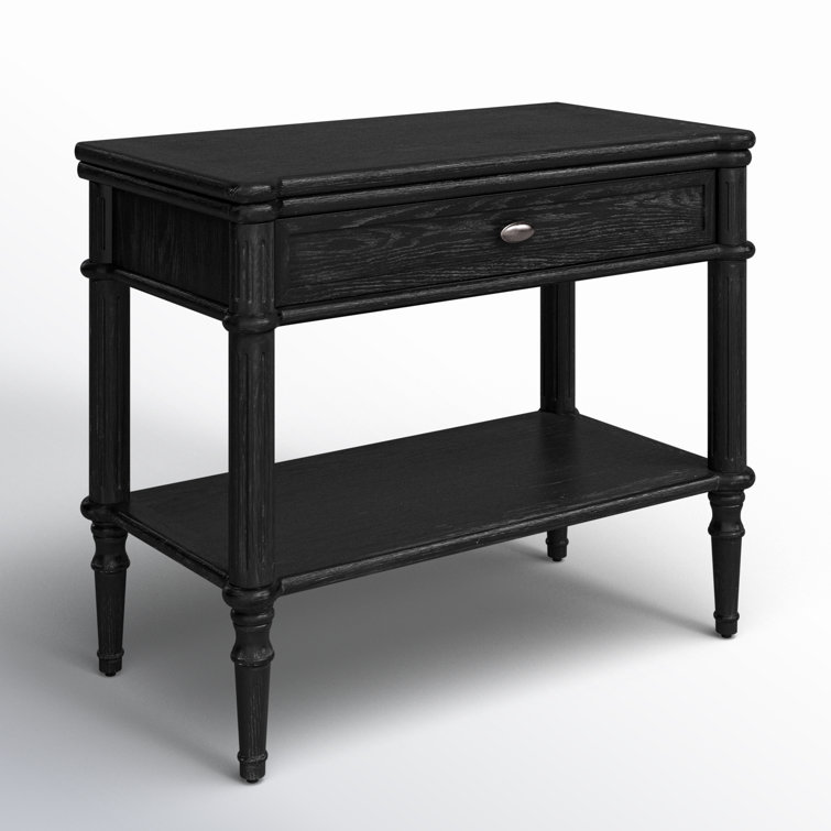 Tacorey Rustic Black Solid Oak 1-Drawer Nightstand
