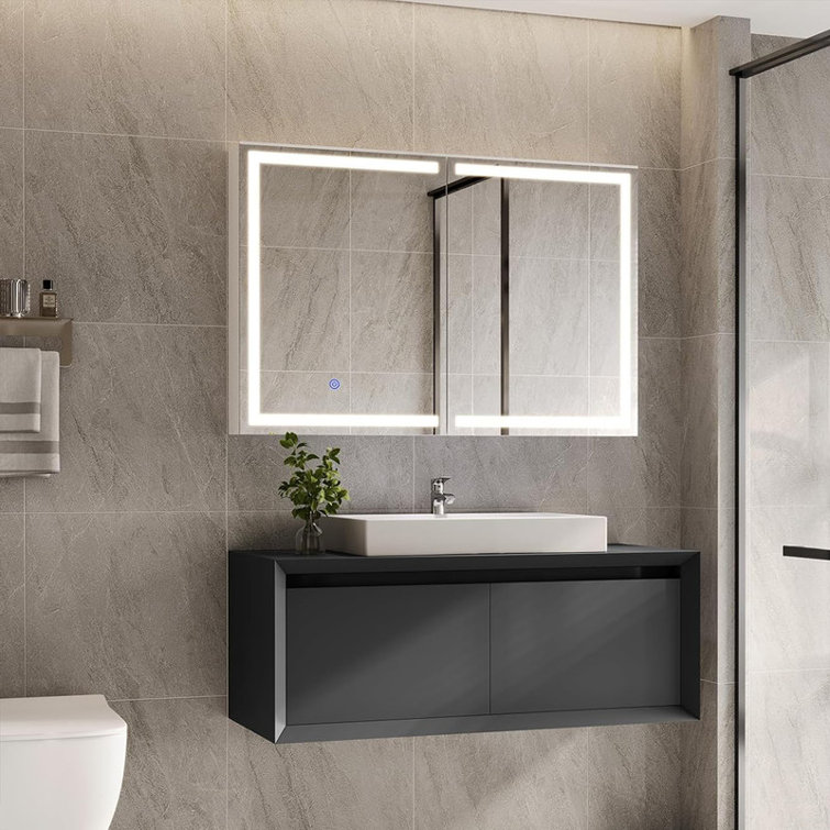 White Wall Mounted Medicine Cabinet with LED Lights and Mirror