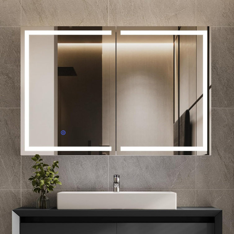 White Wall Mounted Medicine Cabinet with LED Lights and Mirror