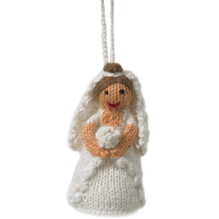 Hand-Knit Brown-Haired Bride Alpaca Wool Ornament