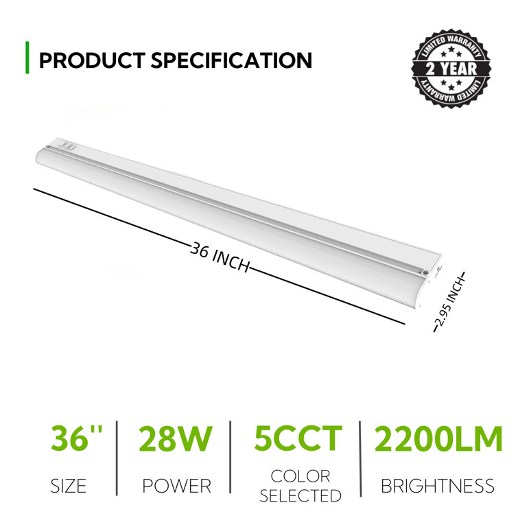 36-Inch Matte White LED Under Cabinet Light