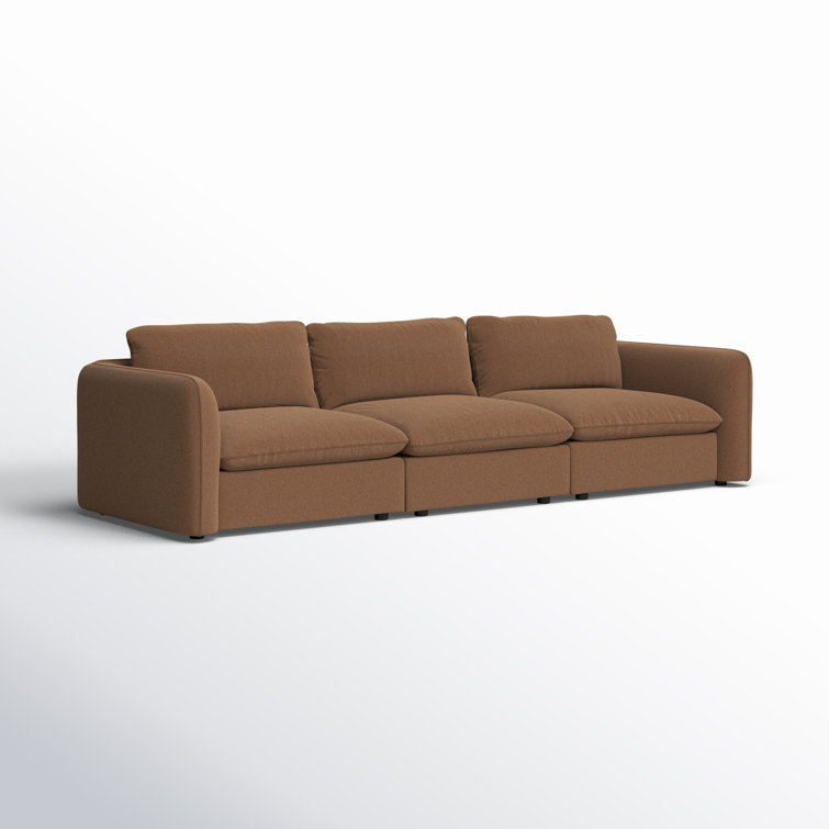 Brown Fabric Three-Piece Sectional Sofa with Ottoman