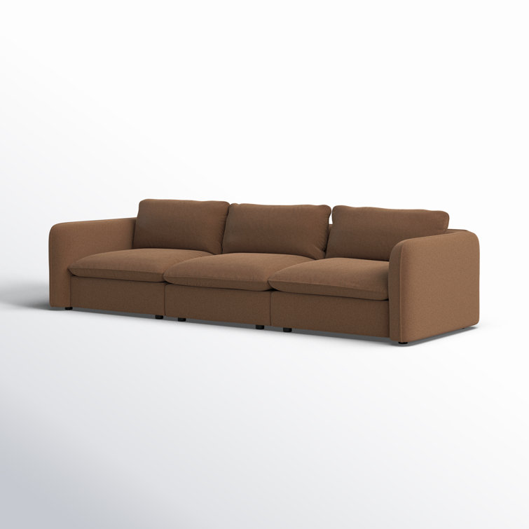 Brown Fabric Three-Piece Sectional Sofa with Ottoman