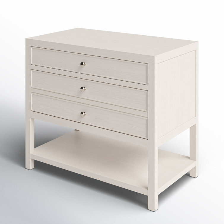 White Sand Coastal 2-Drawer Nightstand with Open Shelf