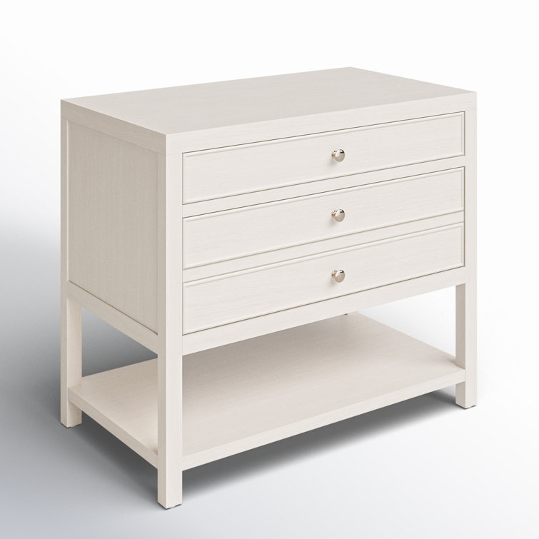White Sand Coastal 2-Drawer Nightstand with Open Shelf