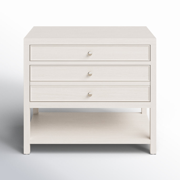 White Sand Coastal 2-Drawer Nightstand with Open Shelf